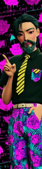 Free teacher bookmark featuring a neon-styled Asian teacher with a goatee